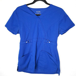 Cherokee LUXE Scrub Top Royal Blue 2 Pockets Cinched Waist Size Small